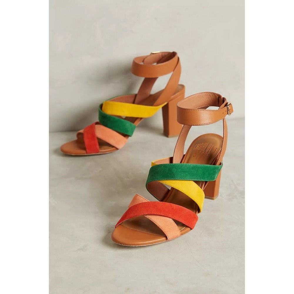 Charlotte Stone Olivia Sandals Vibrant rainbow colorblocking Suede Size 8